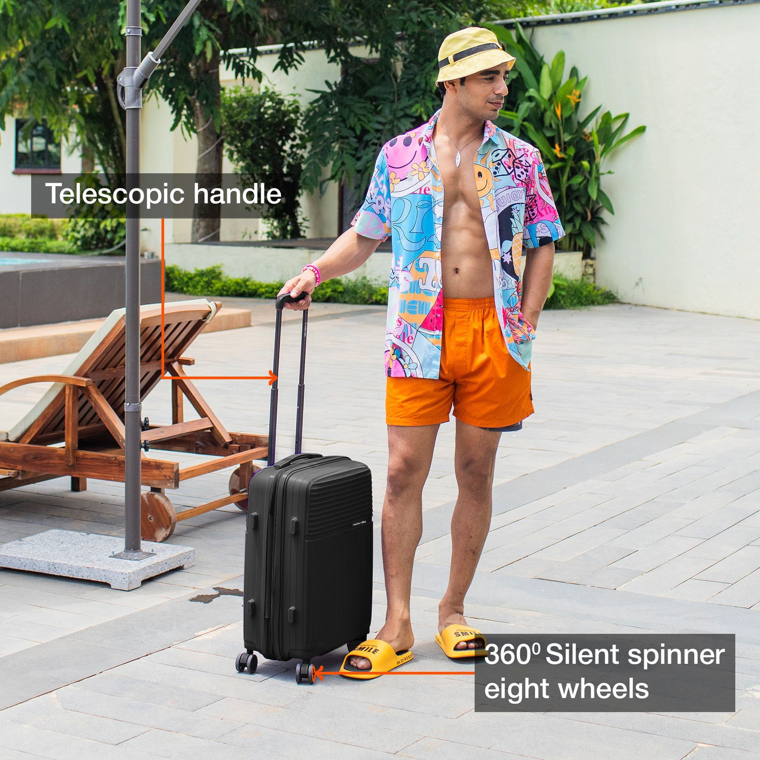 Image of NASHER MILES Krabi Expander Hardside Polypropylene Cabin Black 55cm Trolley Bag Expandable Cabin Suitcase 8 Wheels - 20 inch