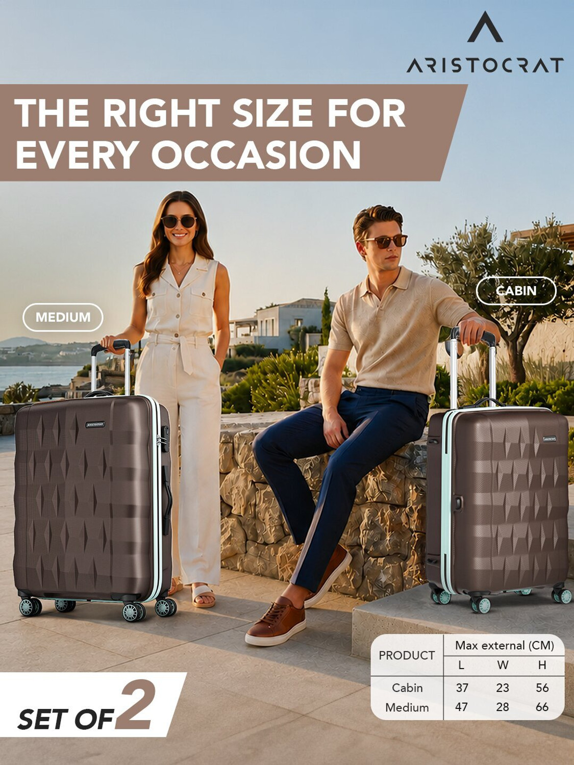Image of ARISTOCRAT Comet of 2 Trolley Bag | S+M | Hard Luggage with Combination Lock Cabin & Check-in Set 8 Wheels - 26 Inch