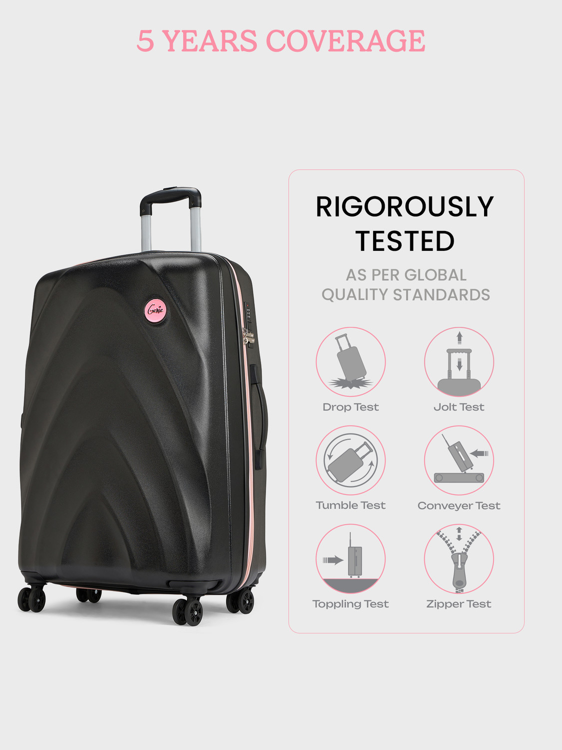 Image of Genie by Safari Daze Hard Luggage with Organized Interiors and Dual Wheels - Large - Black Check-in Suitcase 8 Wheels - 31 inch