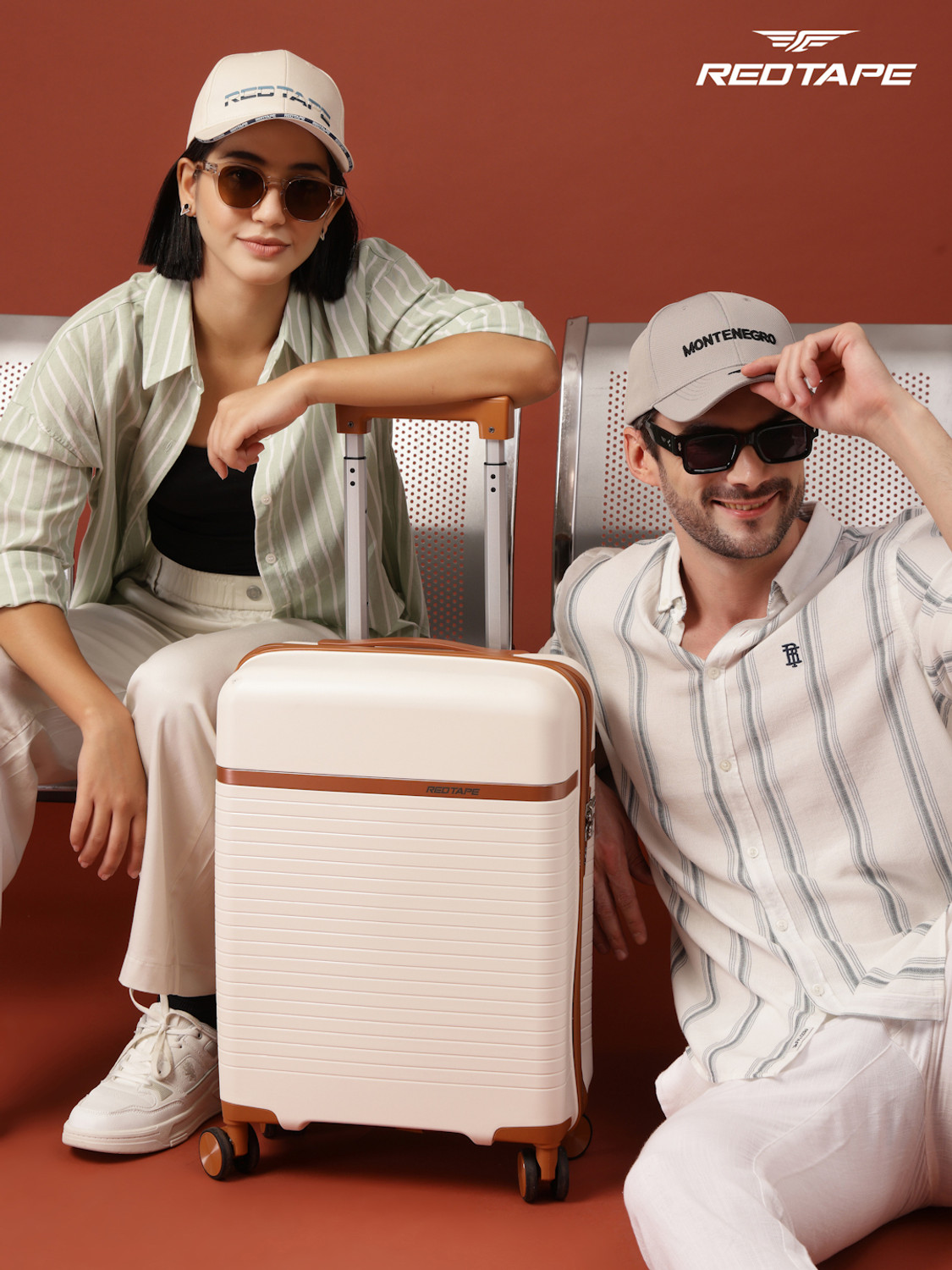 Image of Red Tape Unisex 40L Polypropylene Hard Trolley Bag With Mobile Holder Cabin Suitcase 8 Wheels - 20 inch