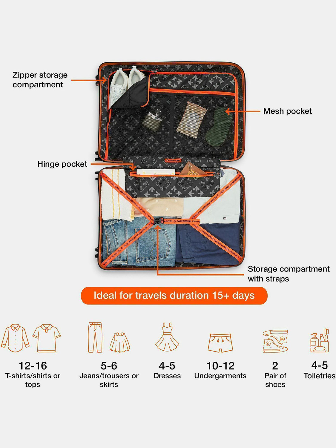 Image of NASHER MILES Springfield Hard-Sided Polypropylene Luggage Black 75cm Trolley Bag Check-in Suitcase 8 Wheels - 28 inch