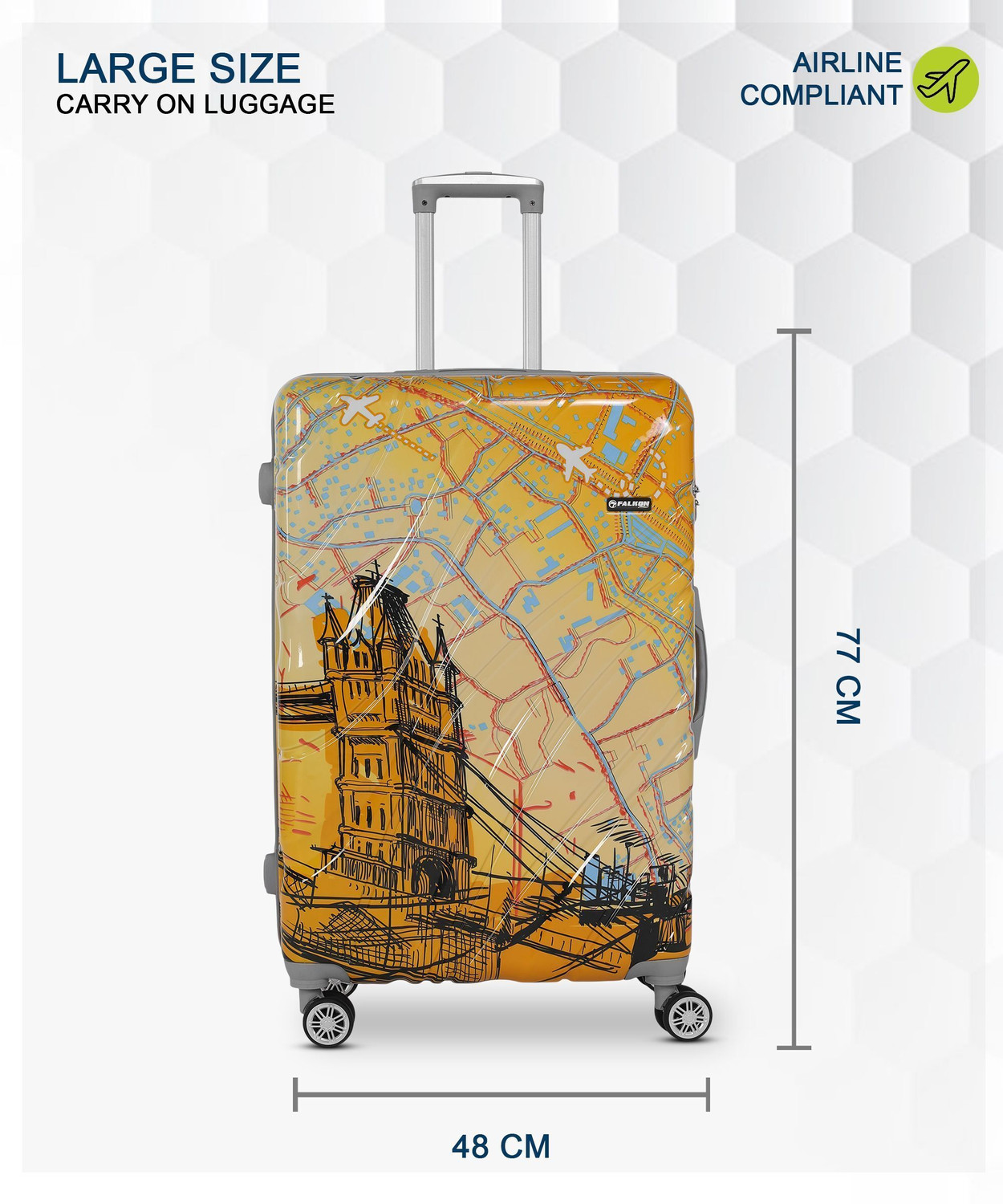 Image of FALKON LONDON BRIDGE Polycarbonate 8 Double Wheels, Light Weight Unbreakable Bag Check-in Suitcase 8 Wheels - 28 inch