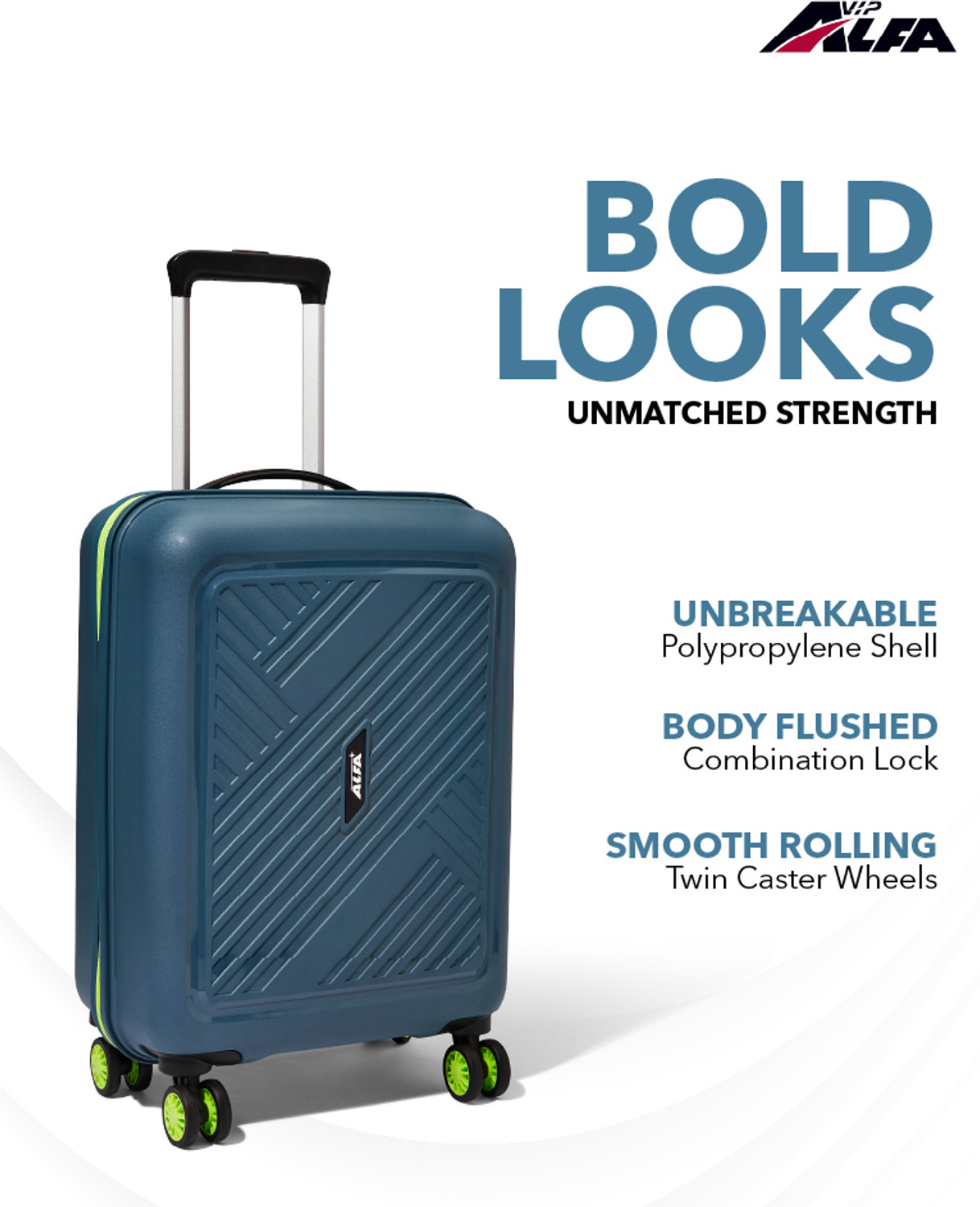Image of ALFA by VIP Rhino Strong Hard Side Luggage | Trolley Bag With Flushed Combination Lock Check-in Suitcase 8 Wheels - 26 Inch