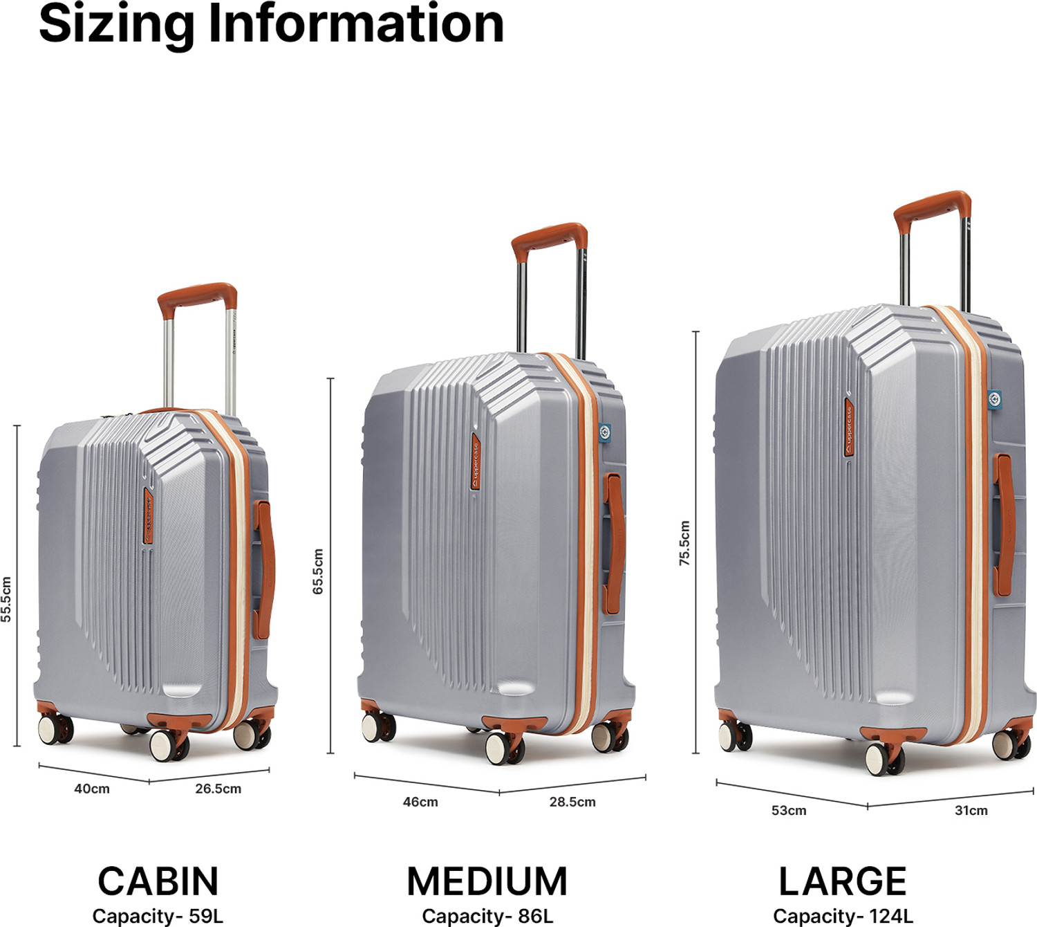 Image of Uppercase Vector Set of 3 (S+M+L) Trolley Bag 8 Wheel Luggage TSA Lock Anti-Theft Zippers Cabin & Check-in Set 8 Wheels - 30 inch