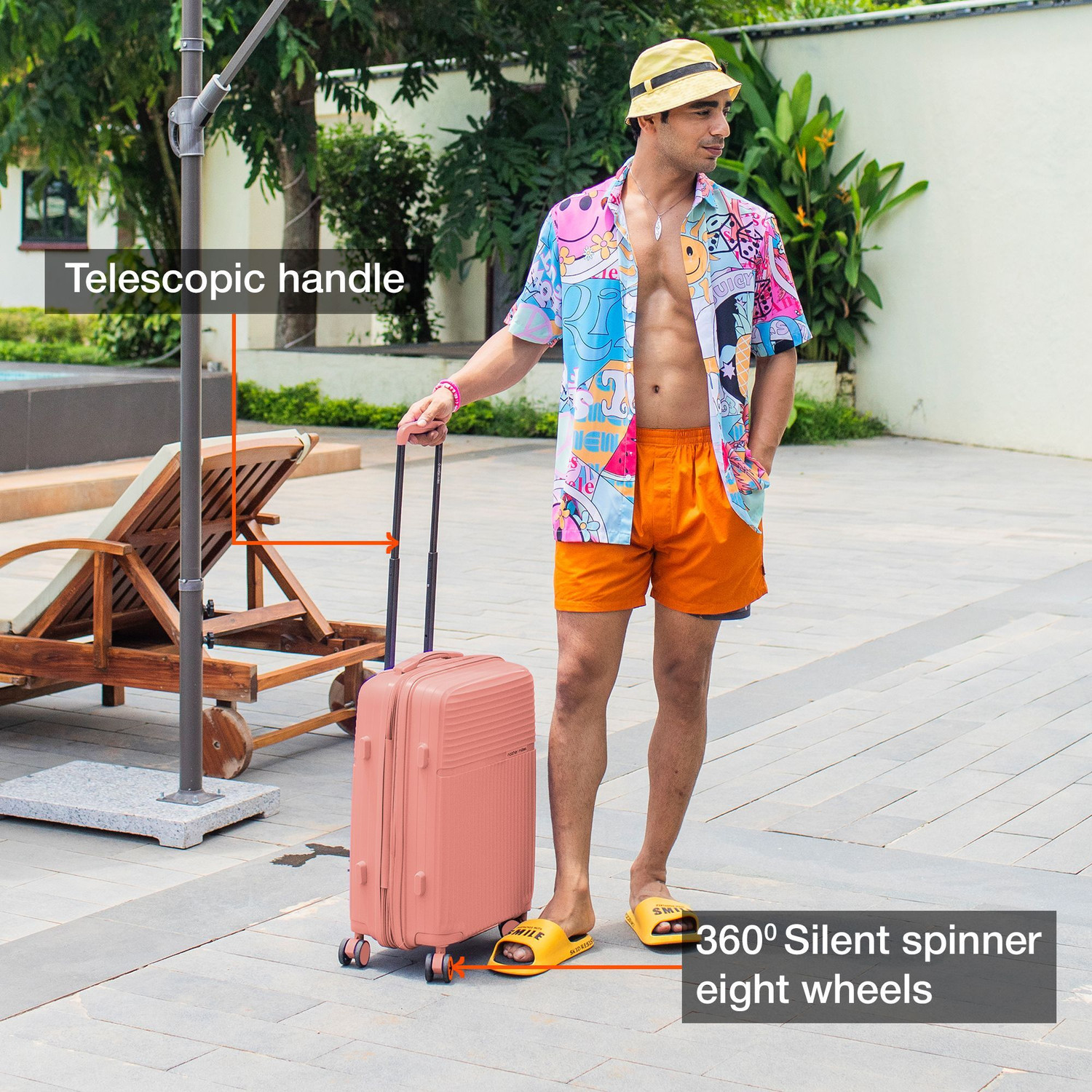 Image of NASHER MILES Krabi Expander Hardside Polypropylene Cabin Peach 55cm Trolley Bag Expandable Cabin Suitcase 8 Wheels - 20 inch