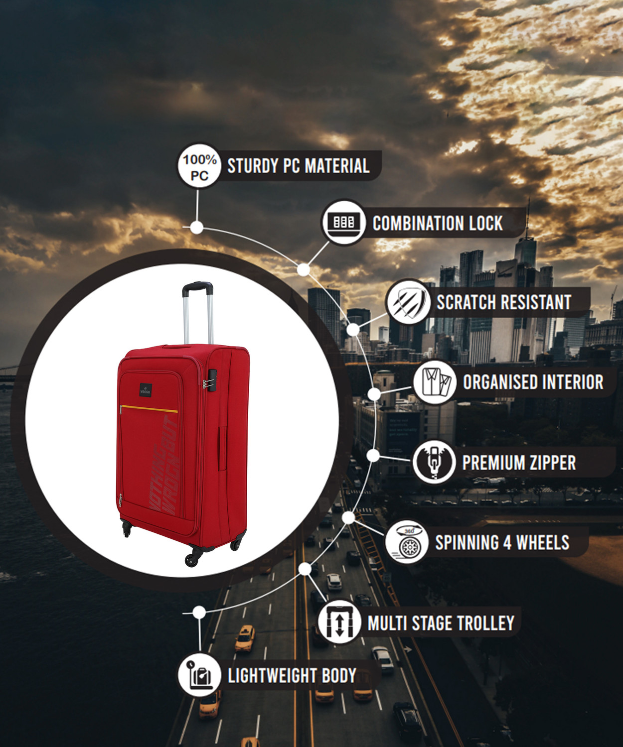 Image of WROGN Popzy Set -3 ( 22 inch+26 inch+30 inch) Cabin & Check-in Set 8 Wheels - 30 Inch