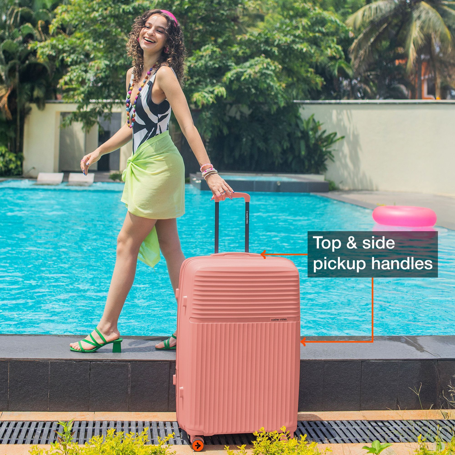 Image of NASHER MILES Krabi Expander Hardside Polypropylene Check-in Peach 75cm Trolley Bag Expandable Check-in Suitcase 8 Wheels - 28 inch