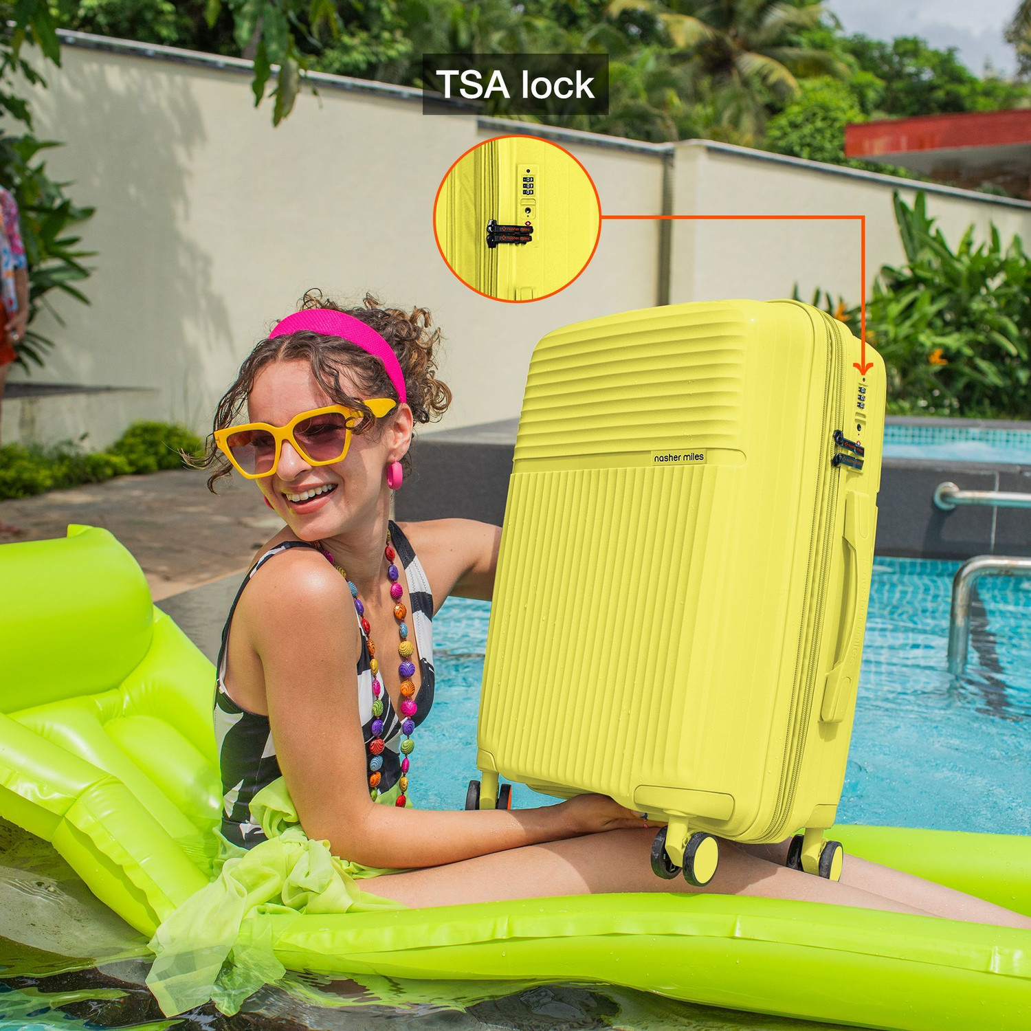 Image of NASHER MILES Krabi Expander Hardside Polypropylene Cabin Yellow 55cm Trolley Bag Expandable Cabin Suitcase 8 Wheels - 20 inch