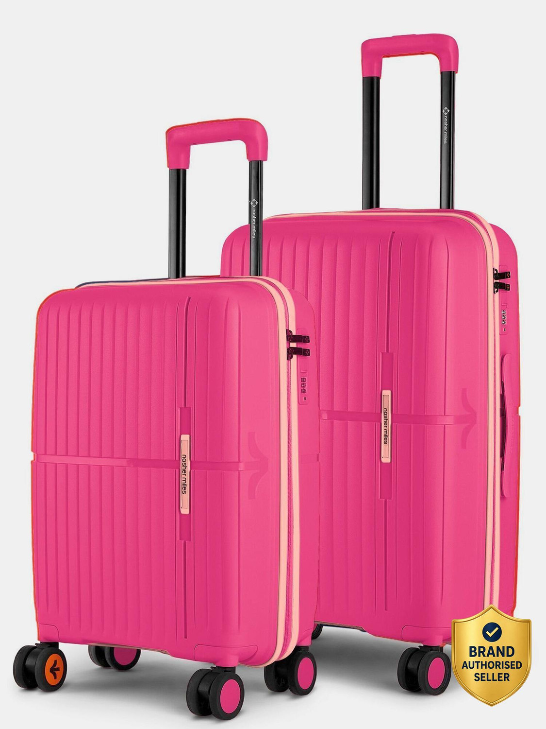 Image of NASHER MILES HardSide Polypropylene Luggage Set of 2 Pink Trolley Bag(55&65cm) Cabin & Check-in Set 8 Wheels - 24 inch