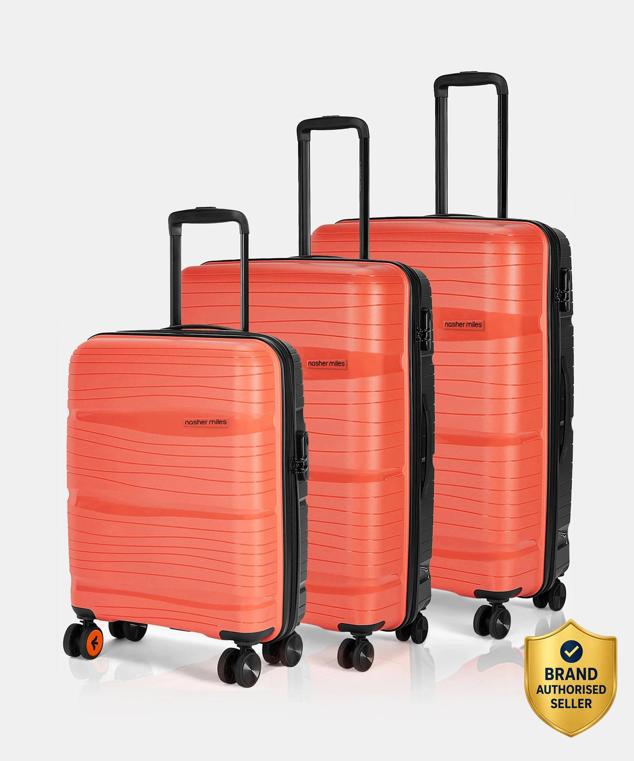Image of NASHER MILES Nicobar Dual Tone Polypropylene Set of 3 Trolley Bags (55, 65 & 75 cm) Check-in Suitcase 8 Wheels - 28 inch