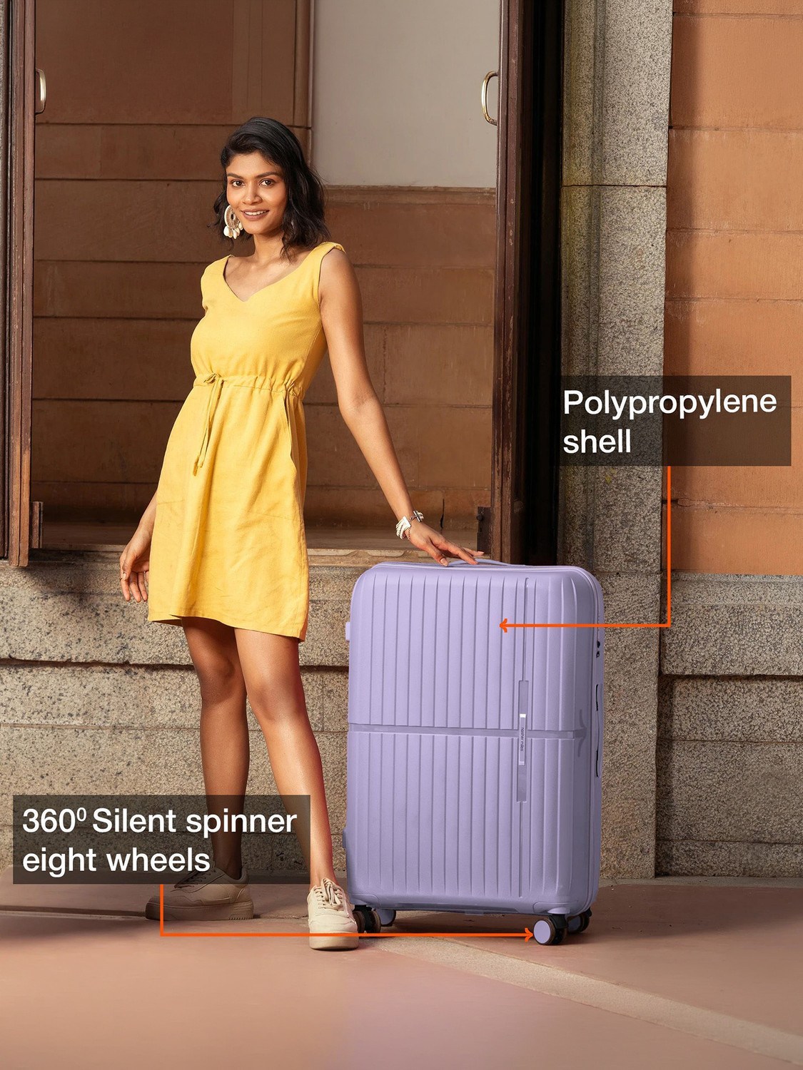 Image of NASHER MILES Springfield HardSide Polypropylene 3 Pastel Purple TrolleyBag(55,65&75cm) Cabin & Check-in Set 8 Wheels - 28 inch