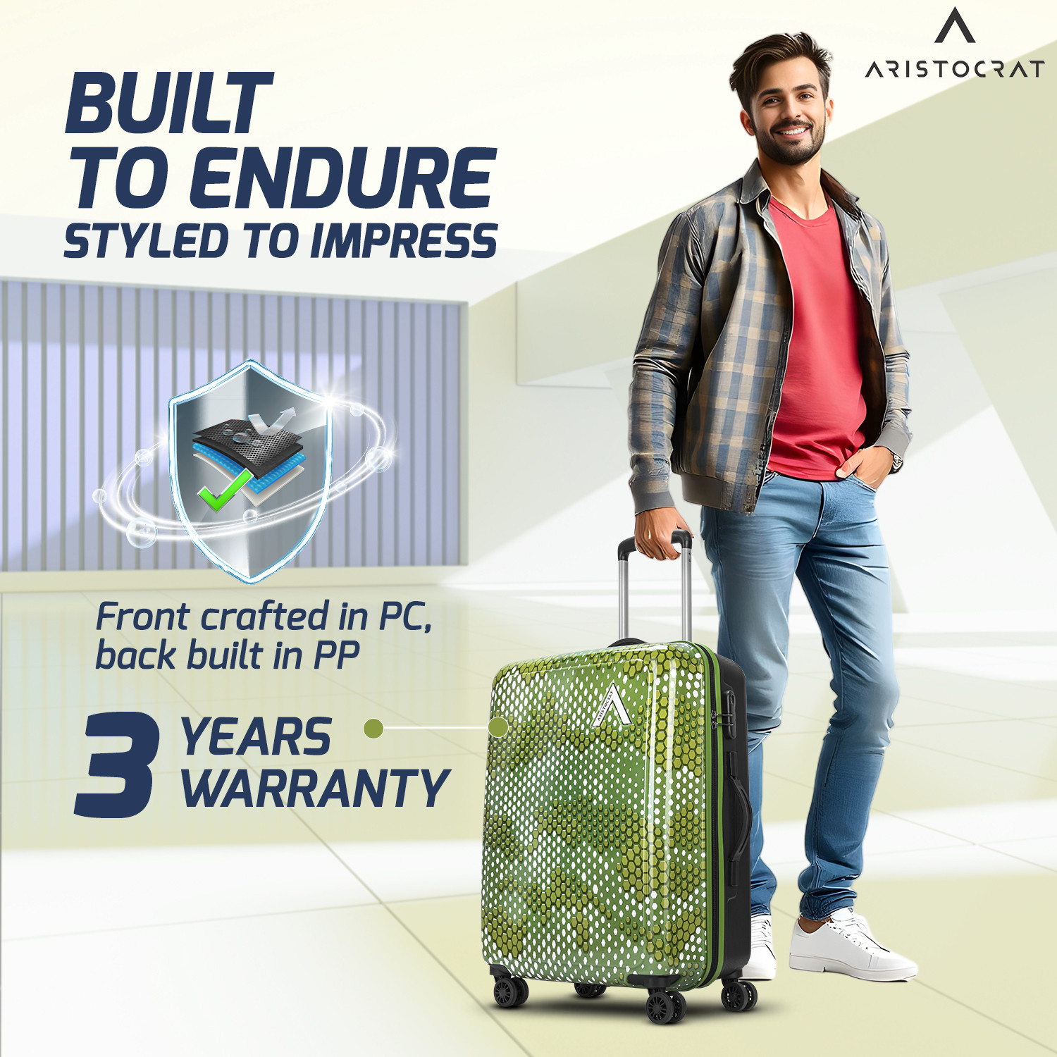 Image of ARISTOCRAT Combat Set of 2 Trolley Bag 53.5cm & 63.5cm | Hard Luggage | Combination Lock Cabin & Check-in Set 8 Wheels - 25 Inch