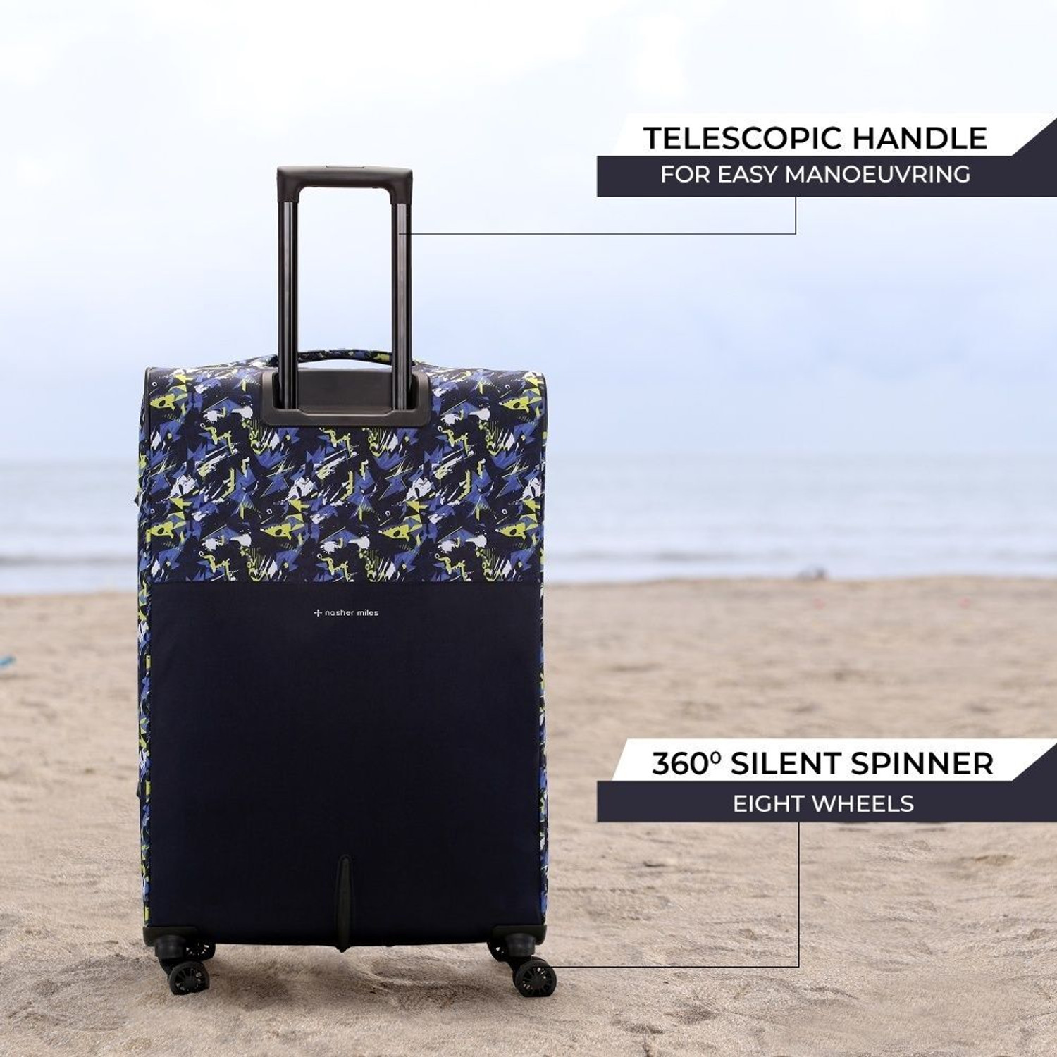 Image of NASHER MILES Bristol Polyester Luggage Set of 3 Printed Trolley Bags (55, 65 & 75cm) Expandable Cabin & Check-in Set 8 Wheels - 28 inch
