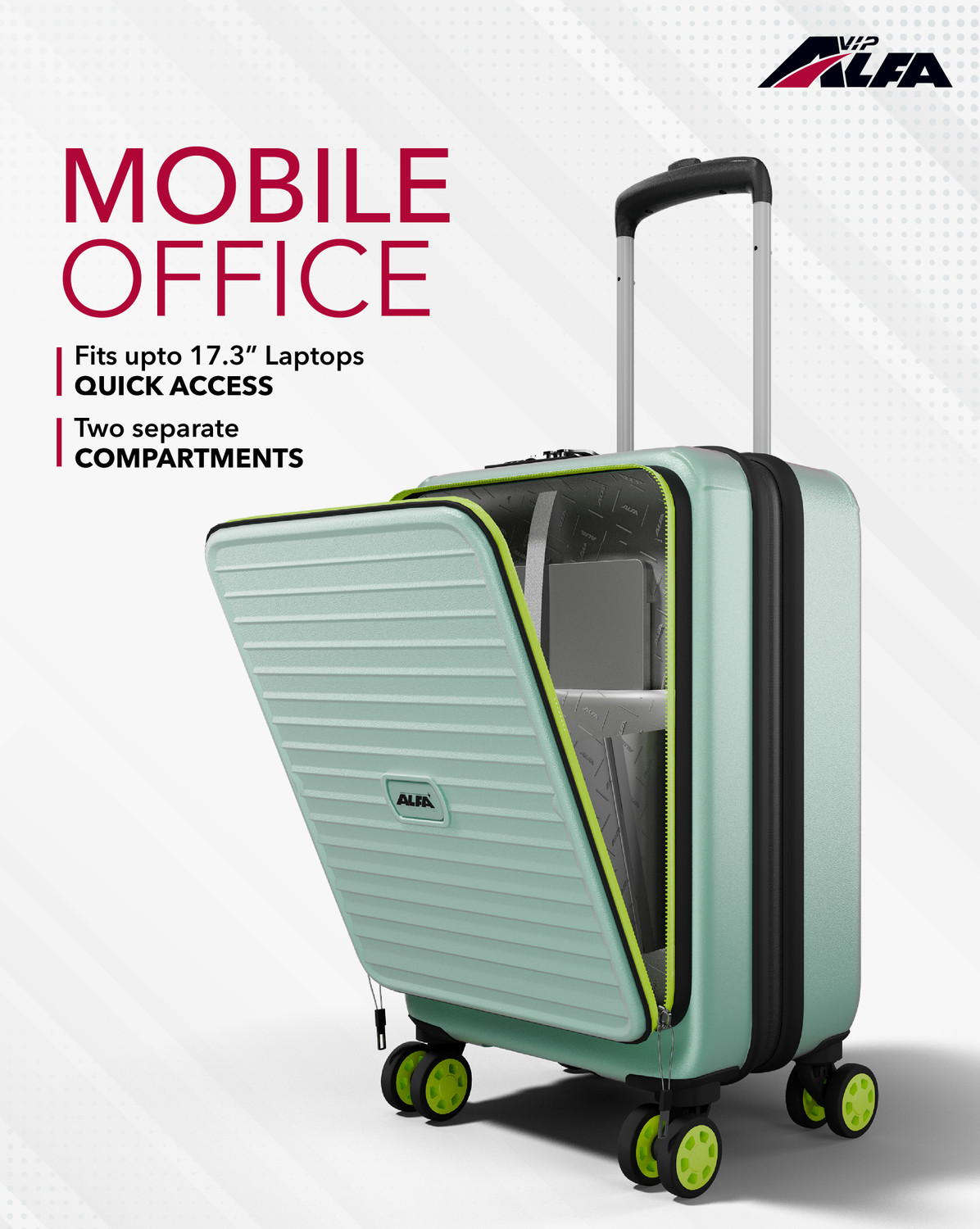 Image of ALFA by VIP Deep Space Hard Side Laptop Compartment Trolley with Combination Lock Cabin Suitcase 8 Wheels - 22 Inch