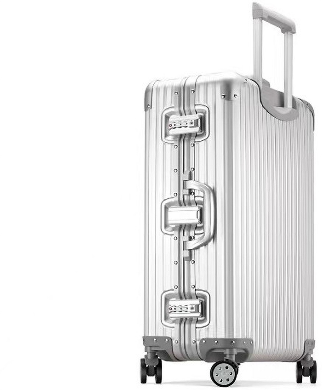 Image of PYB Autograph Full Aluminium Large Silver Check-in Suitcase 8 Wheels - 26 inch