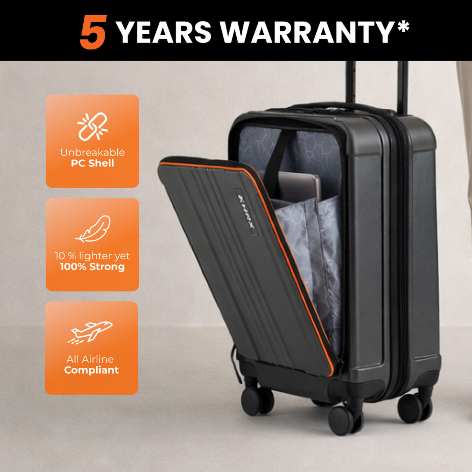 Image of HRX Force Urban Laptop 2.0 - Twill Cabin Suitcase 8 Wheels - 22 inch