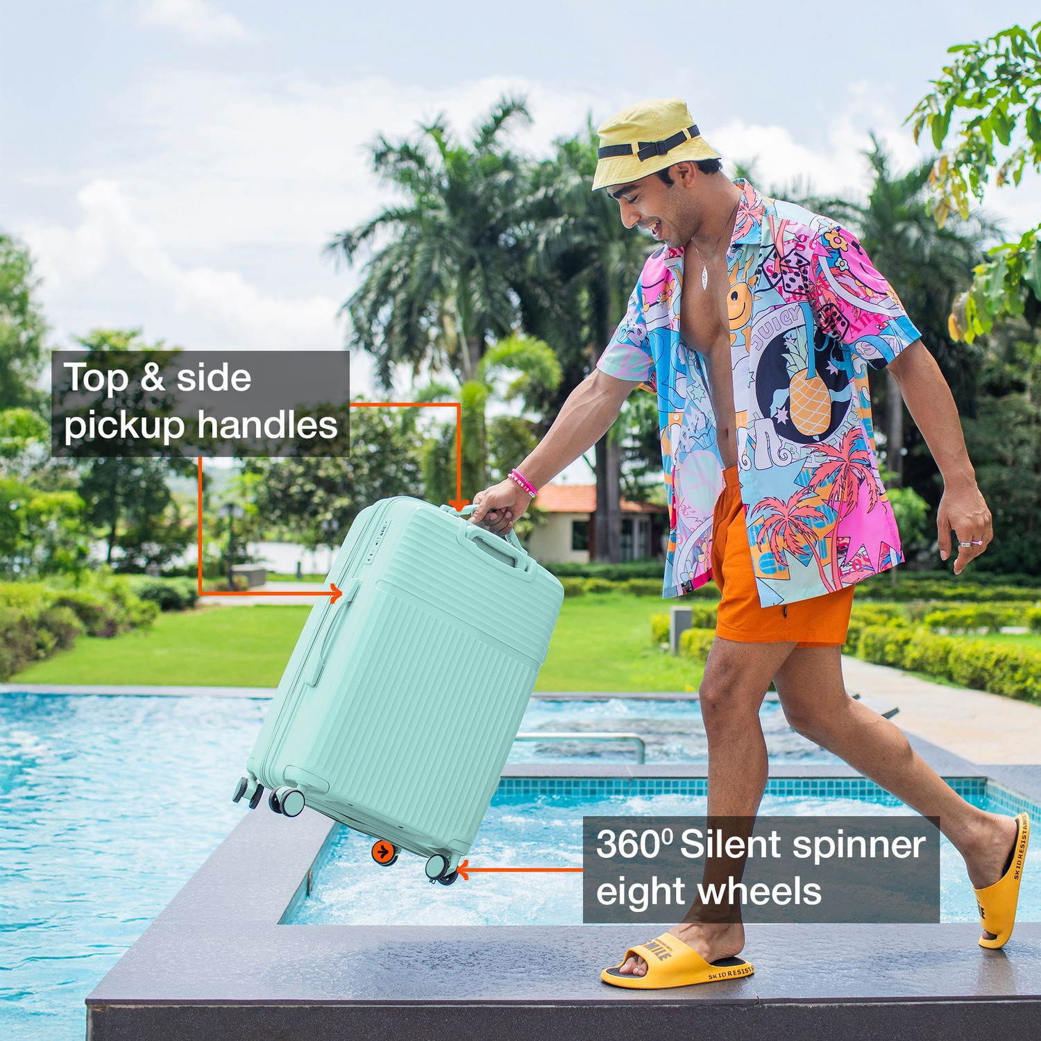 Image of NASHER MILES Krabi Expander Hardside Polypropylene Check-in Cool Mint 65cm Trolley Bag Expandable Check-in Suitcase 8 Wheels - 24 inch