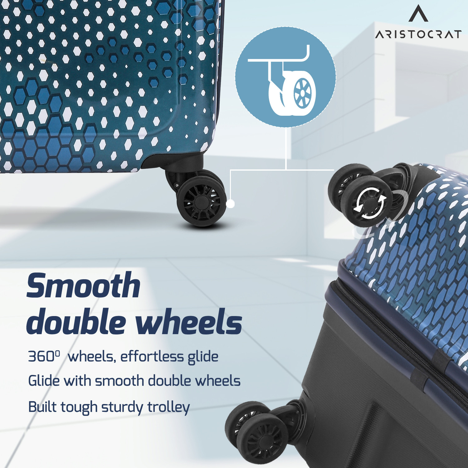 Image of ARISTOCRAT Combat Set of 2 Trolley Bag 53.5cm & 63.5cm | Hard Luggage | Combination Lock Cabin & Check-in Set 8 Wheels - 25 Inch