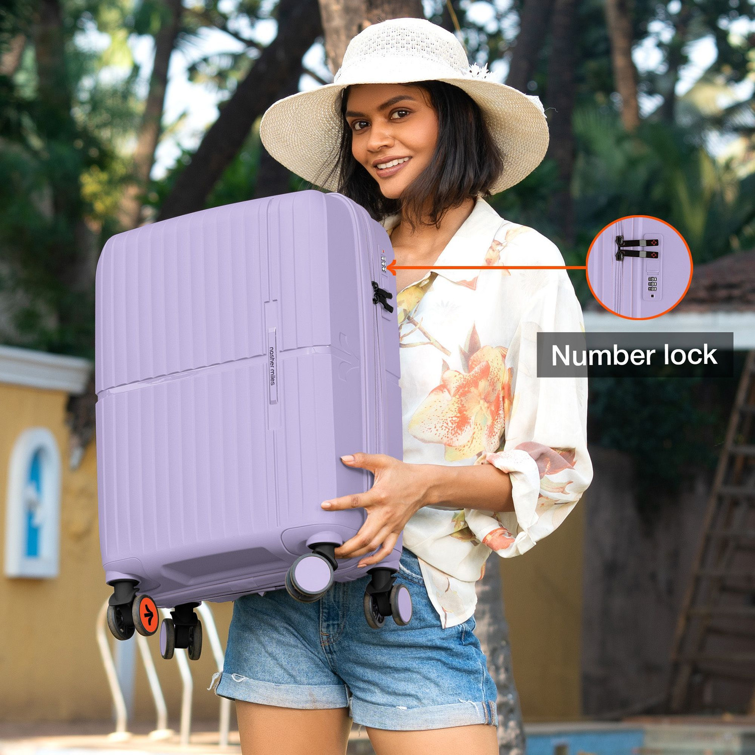 Image of NASHER MILES Springfield Hard-Sided Polypropylene Pastel Purple 55cm Trolley Bag Cabin Suitcase 8 Wheels - 20 inch