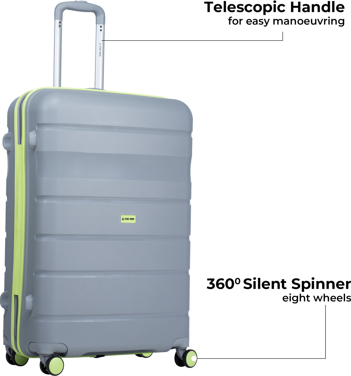 Image of Stony Brook by Nasher Miles Saturn HardSided Polypropylene Luggage Set of 2 Grey Trolley Bags (55 & 65 cm) Cabin & Check-in Set 8 Wheels - 24 inch