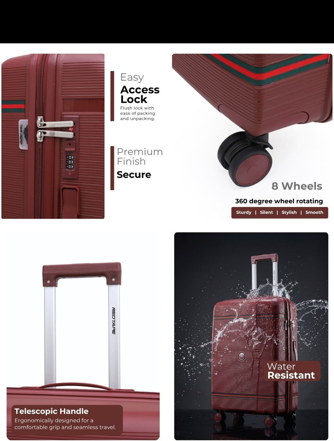 Image of Red Tape Small Cabin Suitcase (55.5 cm) 8 Wheels - Unisex 20 In Small Cabin Suitcase 13.5 In Laptop Front-Open Cabin Luggage- 35L - Red