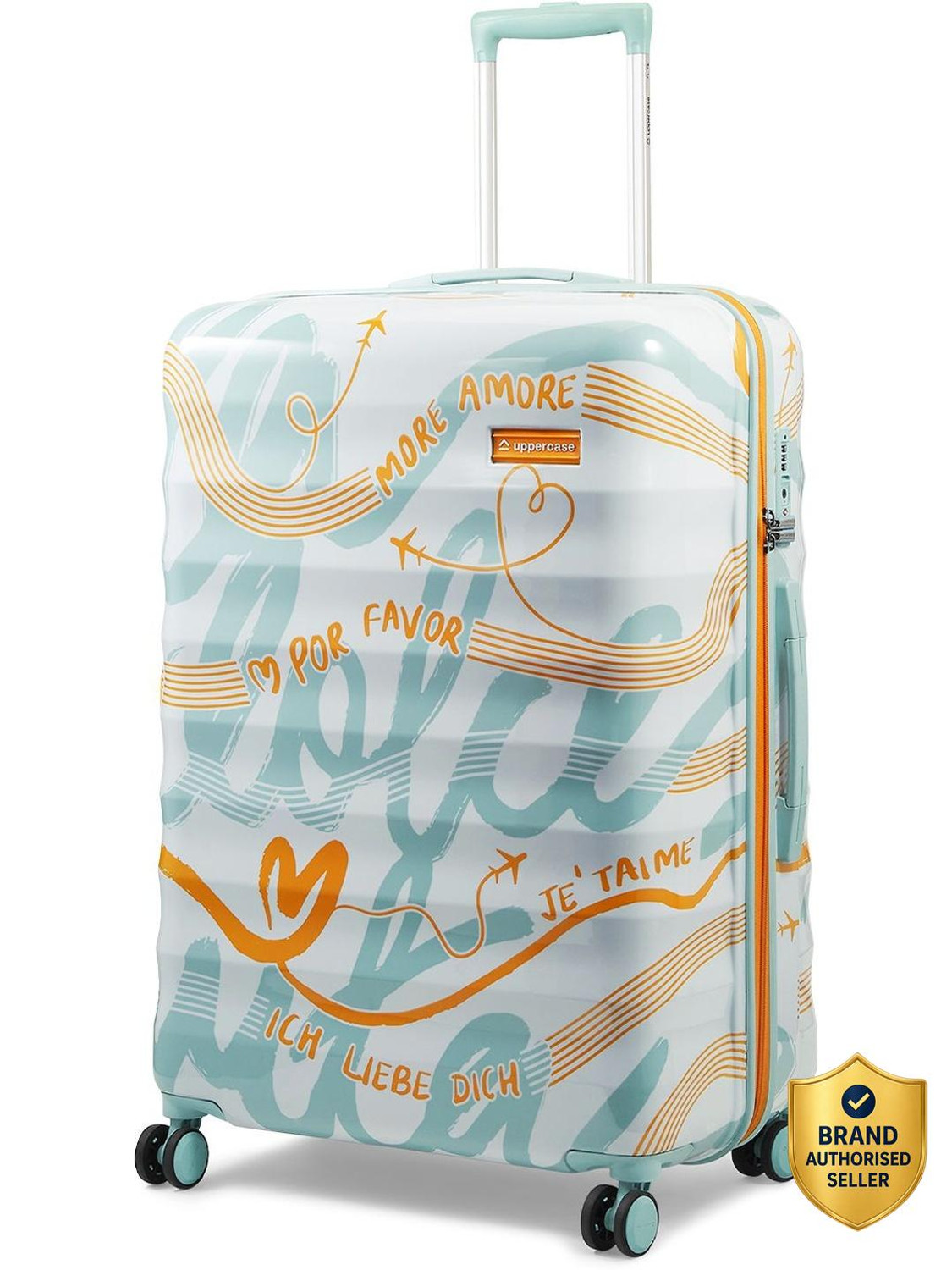 Image of Uppercase Serendipity Printed Apricot 124L Large Hard Sided Checked Trolley Bag Check-in Suitcase 8 Wheels - 30 inch
