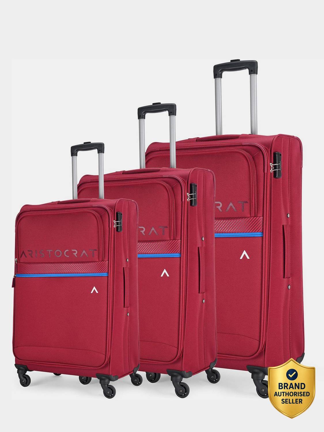 ARISTOCRAT Brezza Set of 3 (Small 59cm | Medium 68cm | Large 78cm) - Trolley Bag Cabin & Check-in Set 4 Wheels - 31 Inch
