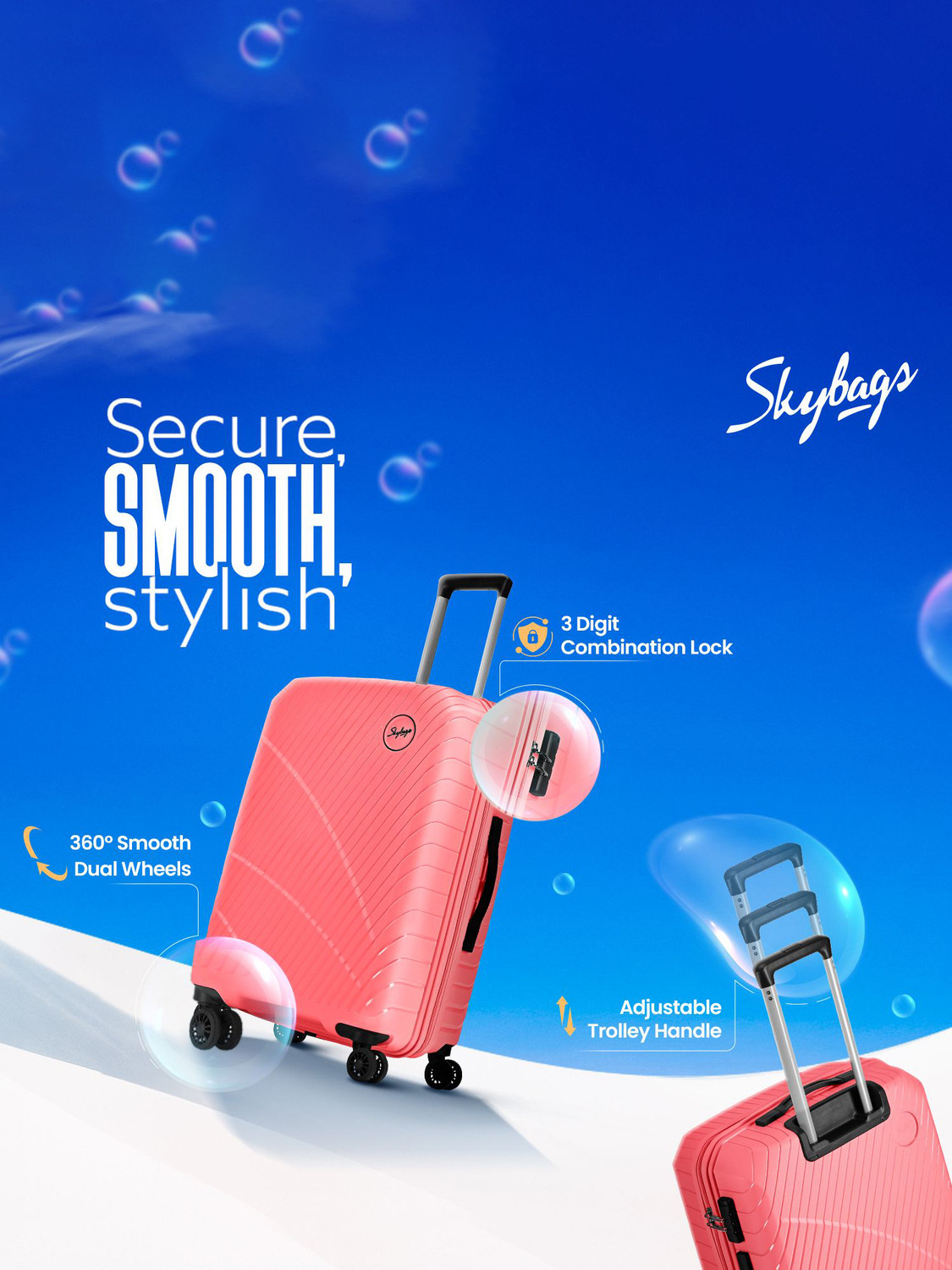 Image of SKYBAGS Streax Check-in Trolley Bag | Hard Luggage | Combination Lock with Sturdy Zipper Check-in Suitcase 8 Wheels - 26 inch