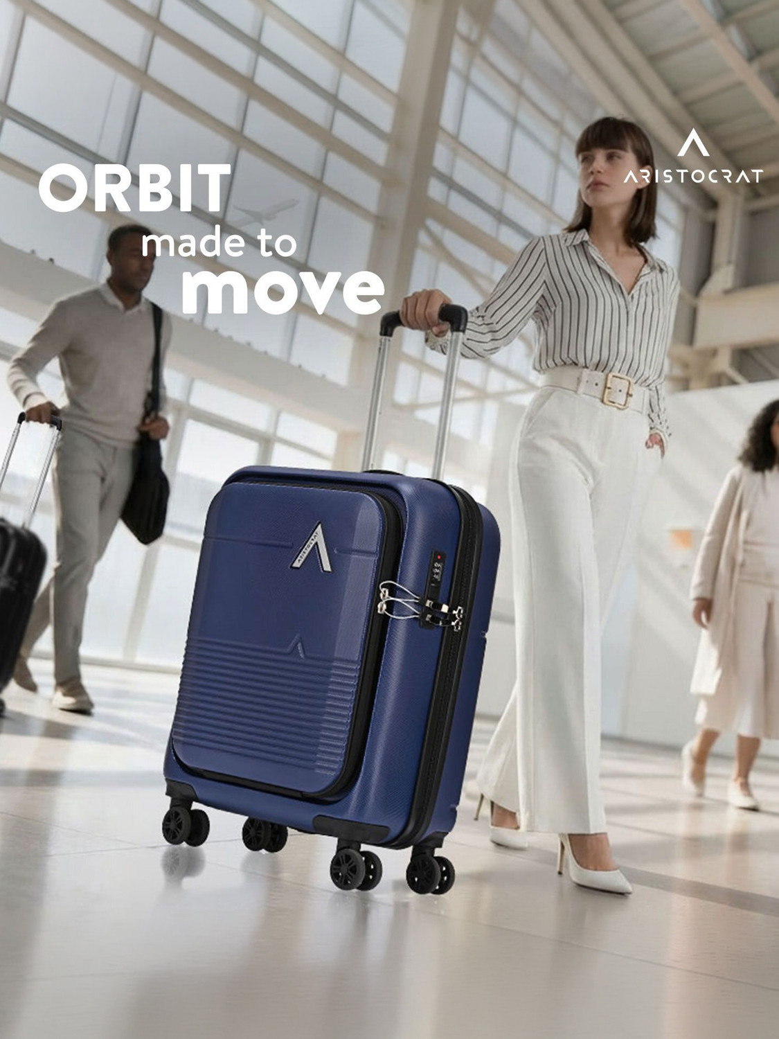 Image of ARISTOCRAT Orbit Hard Side Laptop Compartment Trolley Bag With Combination Lock Cabin Suitcase 8 Wheels - 21 inch