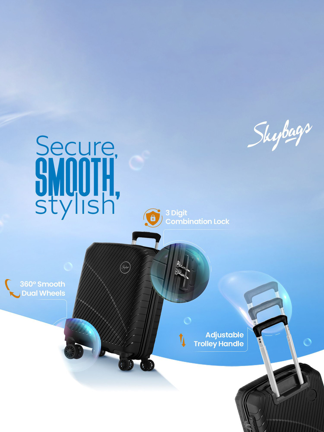 Image of SKYBAGS Streax Cabin Trolley Bag | Hard Luggage | Combination Lock with Sturdy Zipper Cabin Suitcase 8 Wheels - 22 inch