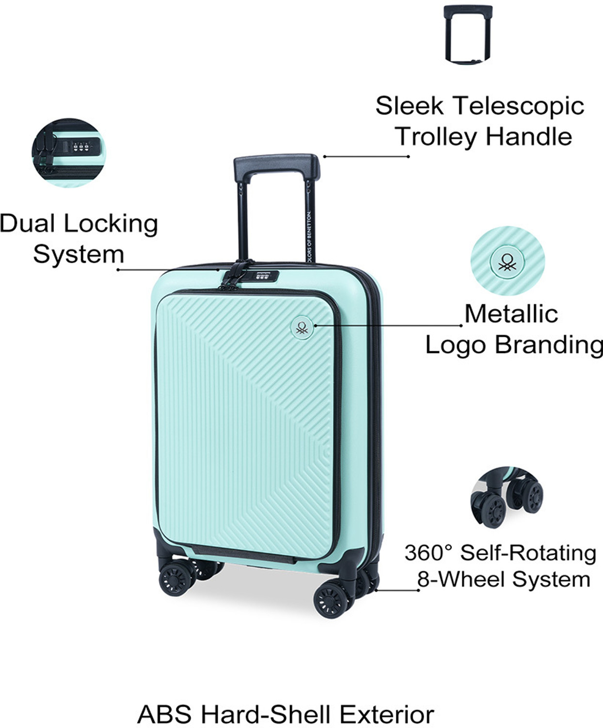 Image of United Colors of Benetton Ryzen Pro Expandable Cabin Suitcase 8 Wheels - 22 inch