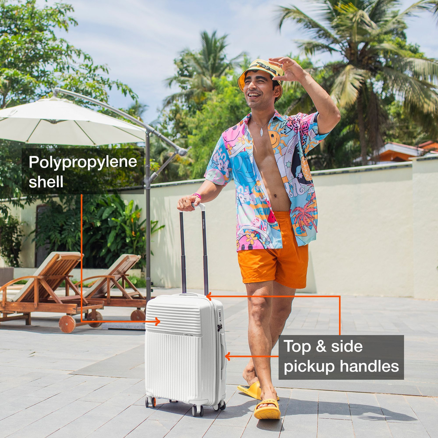 Image of NASHER MILES Expander Hardside Polypropylene Cabin White 55cm Trolley Bag Expandable Cabin Suitcase 8 Wheels - 20 inch