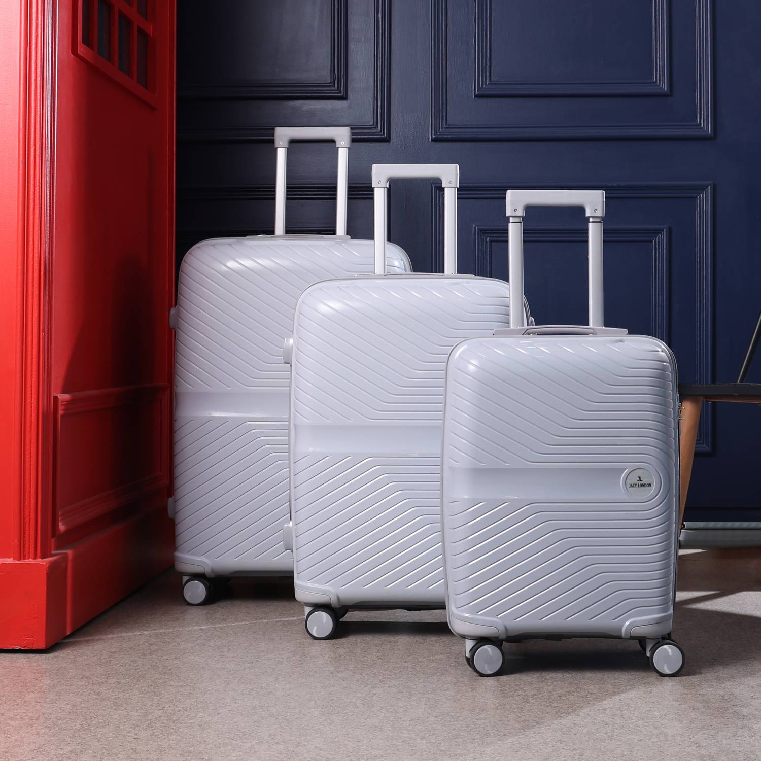 JACY LONDON Soft Hard Body Polypropylene Set of 3 Luggage Cabin & Check-in Set 8 Wheels - 30 inch