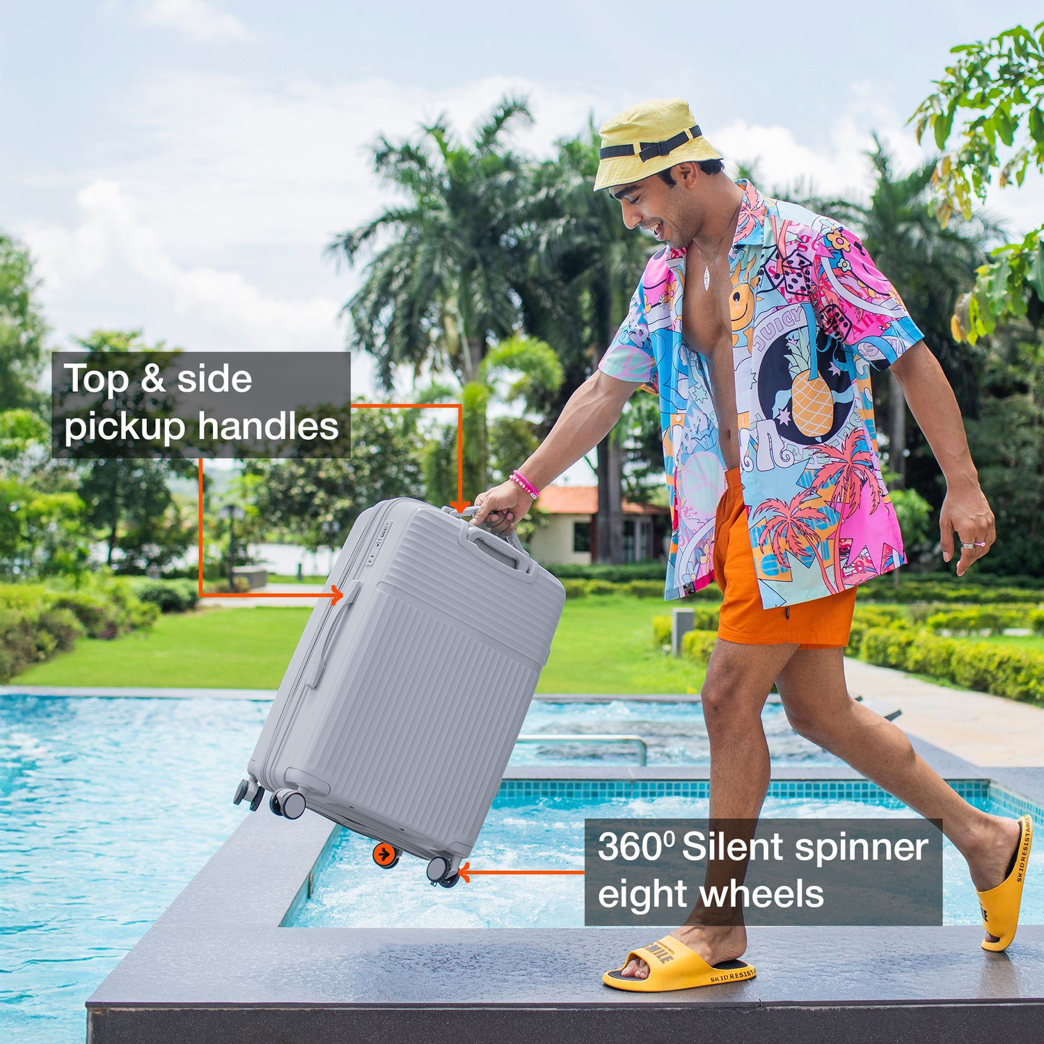 Image of NASHER MILES Krabi Expander Hardside Polypropylene Check-in Grey 65cm Trolley Bag Expandable Check-in Suitcase 8 Wheels - 24 inch