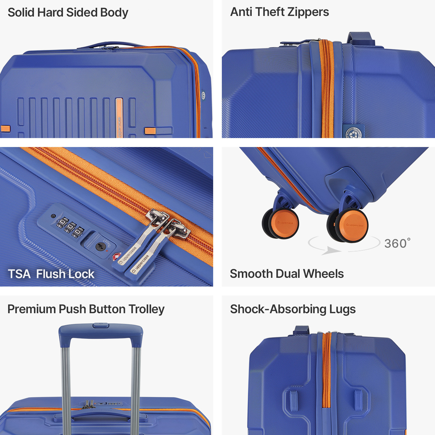 Image of Uppercase Hexa Solid Cobalt 134.5L Large Hard Sided Trolley Bag With TSA Lock Check-in Suitcase 8 Wheels - 30 inch