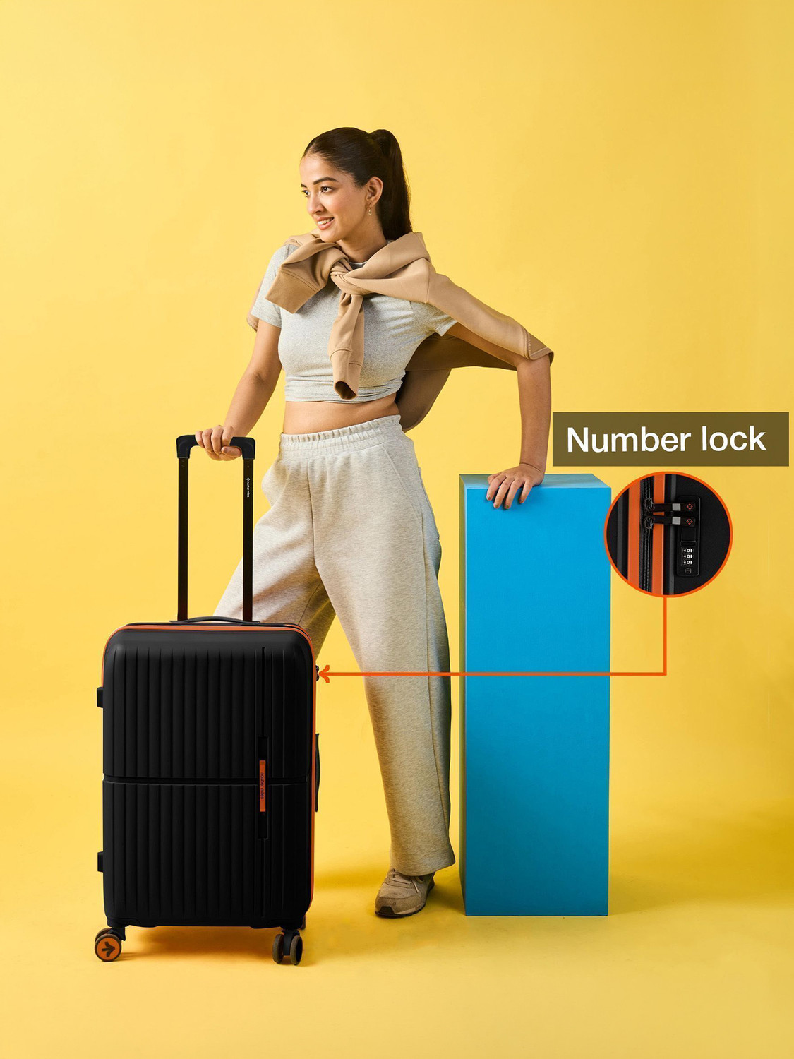 Image of NASHER MILES Sprgfield HardSide Polypropylene Luggage of 2 Black Trolley Bag(55&65cm) Cabin & Check-in Set 8 Wheels - 24 inch