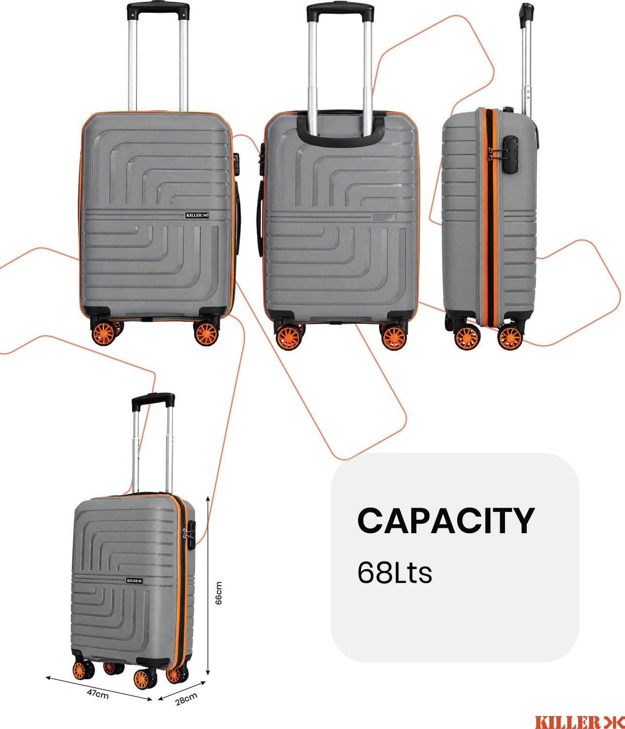 Image of KILLER Tokyo Expandable Check-in Suitcase 8 Wheels - 24 inch