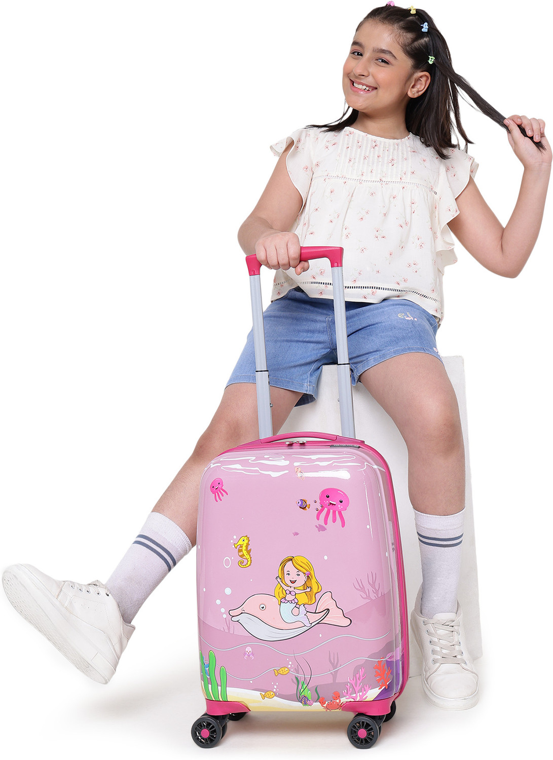 Image of YAYAVAR MERMAID PRINCESS OFFICIAL MERCHANDISE KIDS TROLLEY 5 Year International Warranty Cabin Suitcase 8 Wheels - 20 inch