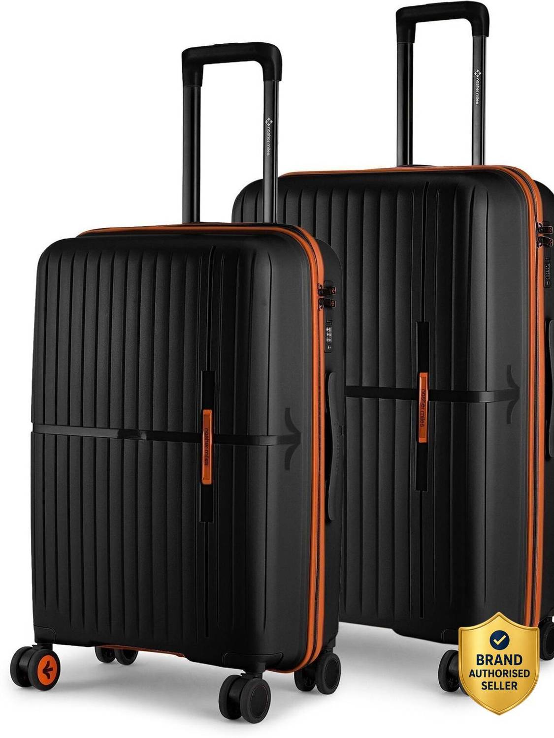 NASHER MILES HardSide Polypropylene Luggage Set of 2 Black Trolley Bag(65&75cm) Check-in Suitcase 8 Wheels - 28 inch