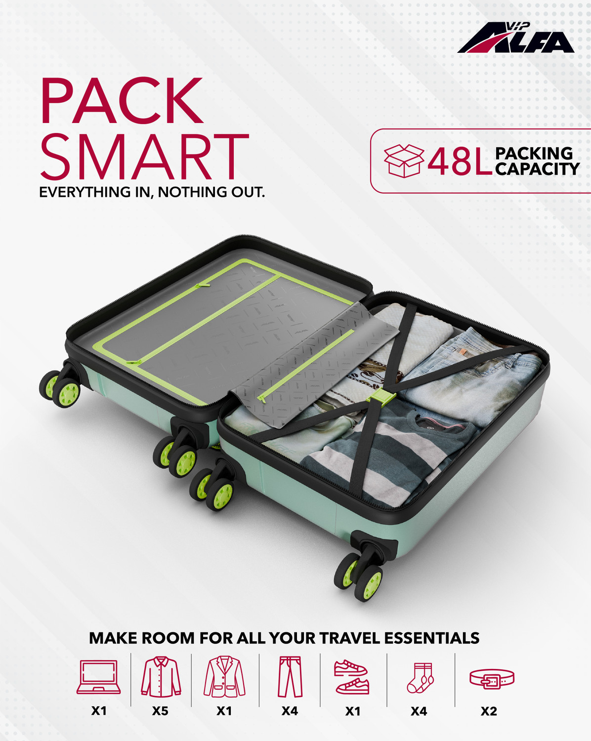 Image of ALFA by VIP Deep Space Hard Side Laptop Compartment Trolley with Combination Lock Cabin Suitcase 8 Wheels - 22 Inch