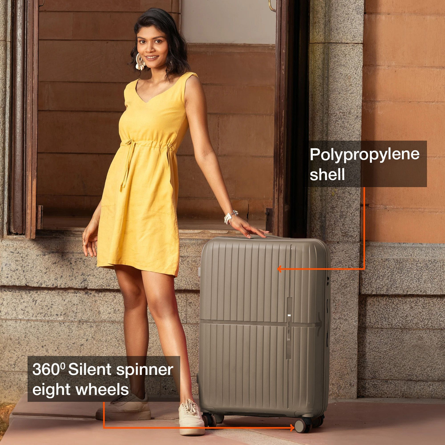 Image of NASHER MILES Springfield HardSide Polypropylene Set of 2 Champagne Trolley Bag(65&75cm) Check-in Suitcase 8 Wheels - 28 inch