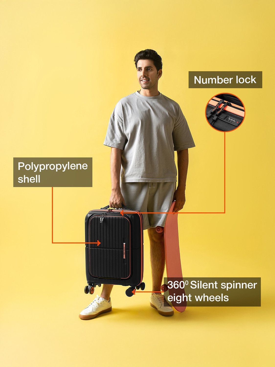 Image of NASHER MILES Springfield HardSide Polypropylene Laptop Compartment Trolley Bag Cabin Suitcase 8 Wheels - 20 inch