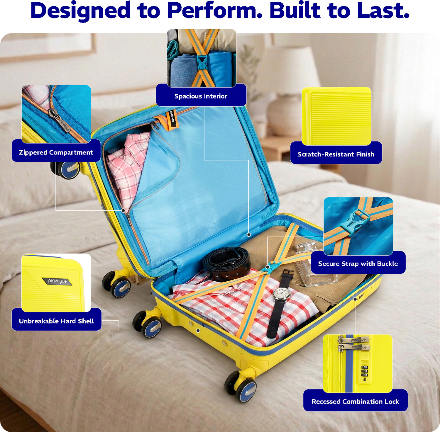 Image of PROVOGUE Spectrum 8W 55 Sundrip Yellow Trolley Bag Expandable Cabin Suitcase 8 Wheels - 20 inch