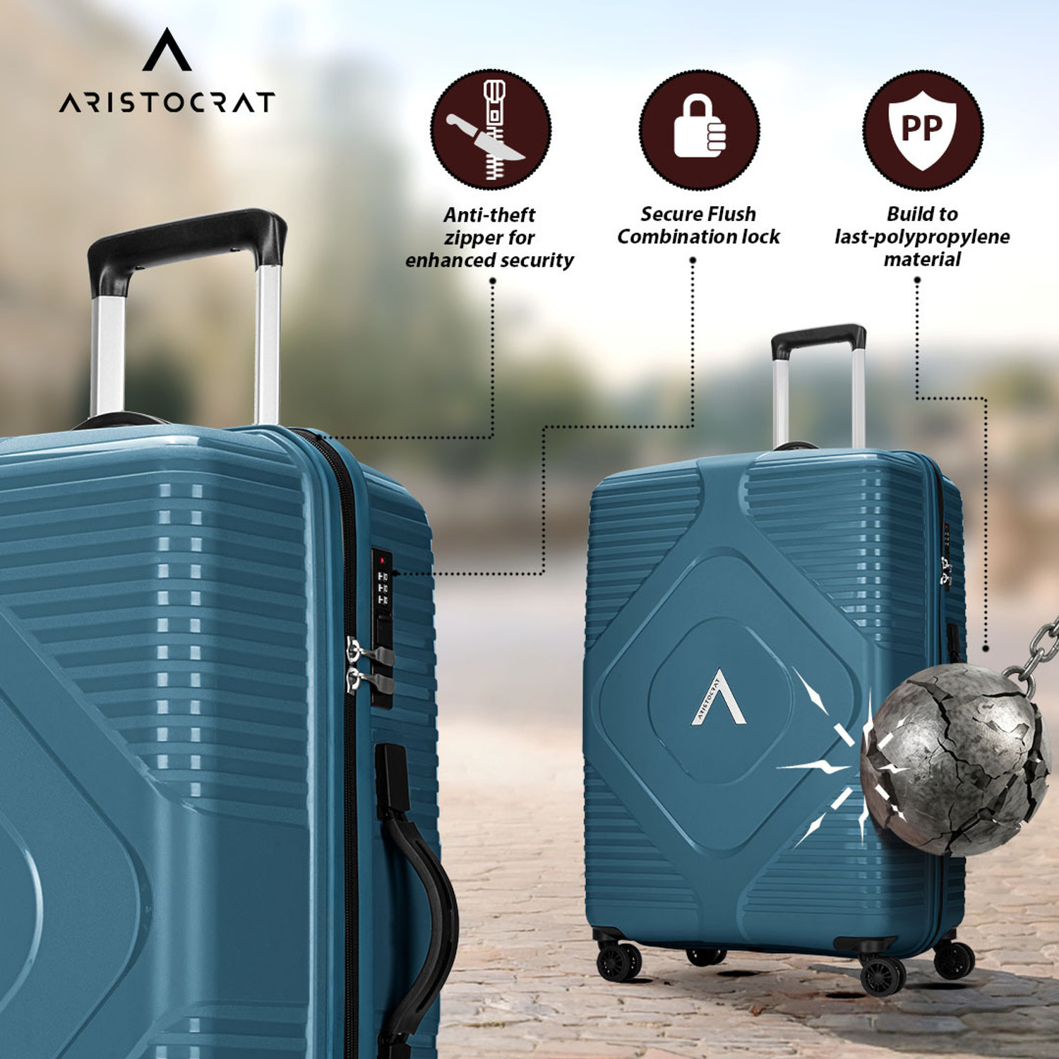 Image of ARISTOCRAT Crystal Check-in Trolley Bag | Medium Hard Luggage with Flushed Combination Lock Check-in Suitcase 8 Wheels - 26 Inch