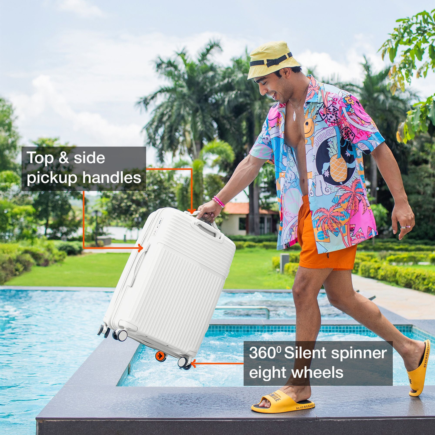 Image of NASHER MILES Expander Hardside Polypropylene Check-in White 65cm Trolley Bag Expandable Check-in Suitcase 8 Wheels - 24 inch