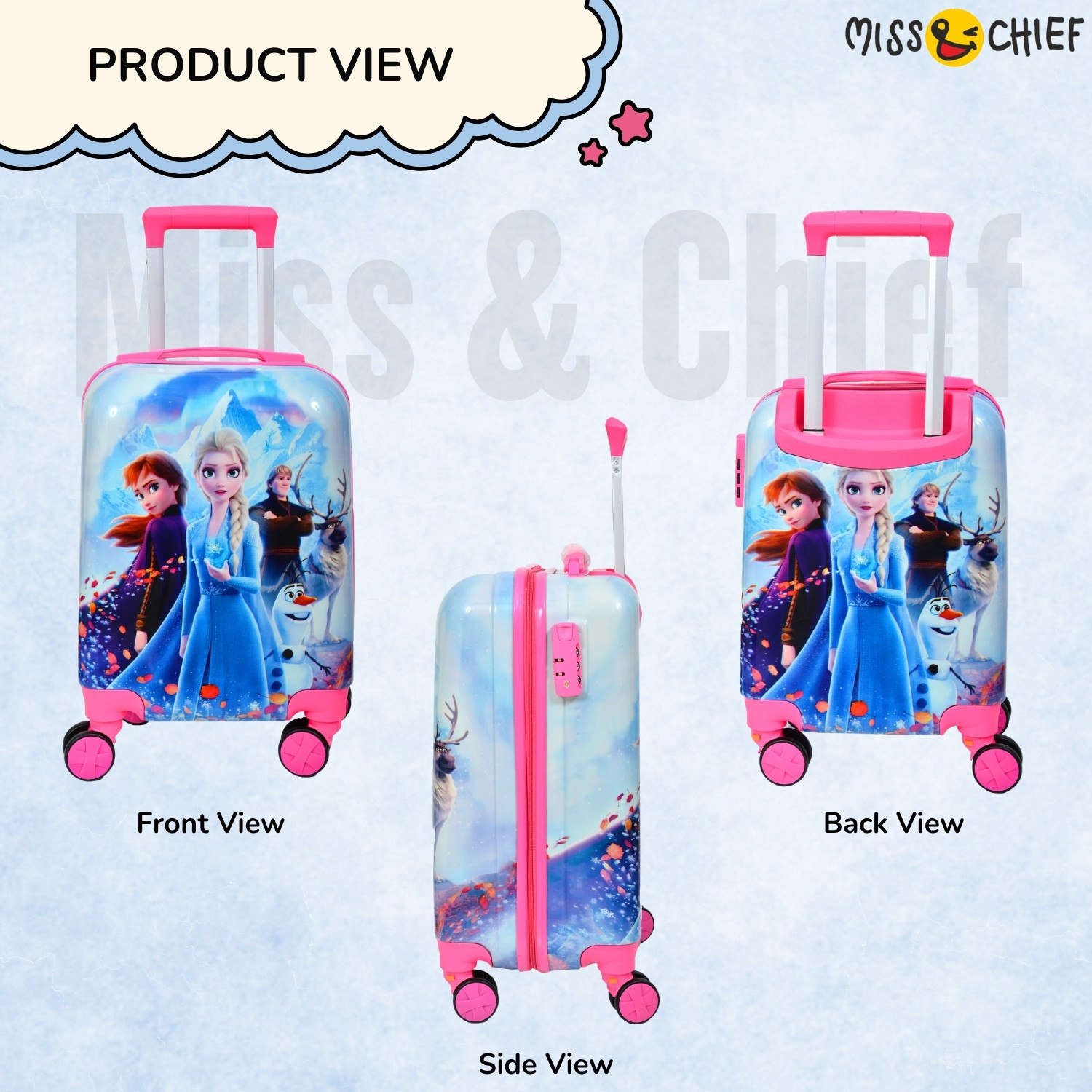 Image of Miss & Chief ABS Hard Shell Cartoon Print Kids Travel Trolley Bag With 360 spinner wheels Check-in Suitcase 4 Wheels - 24 inch