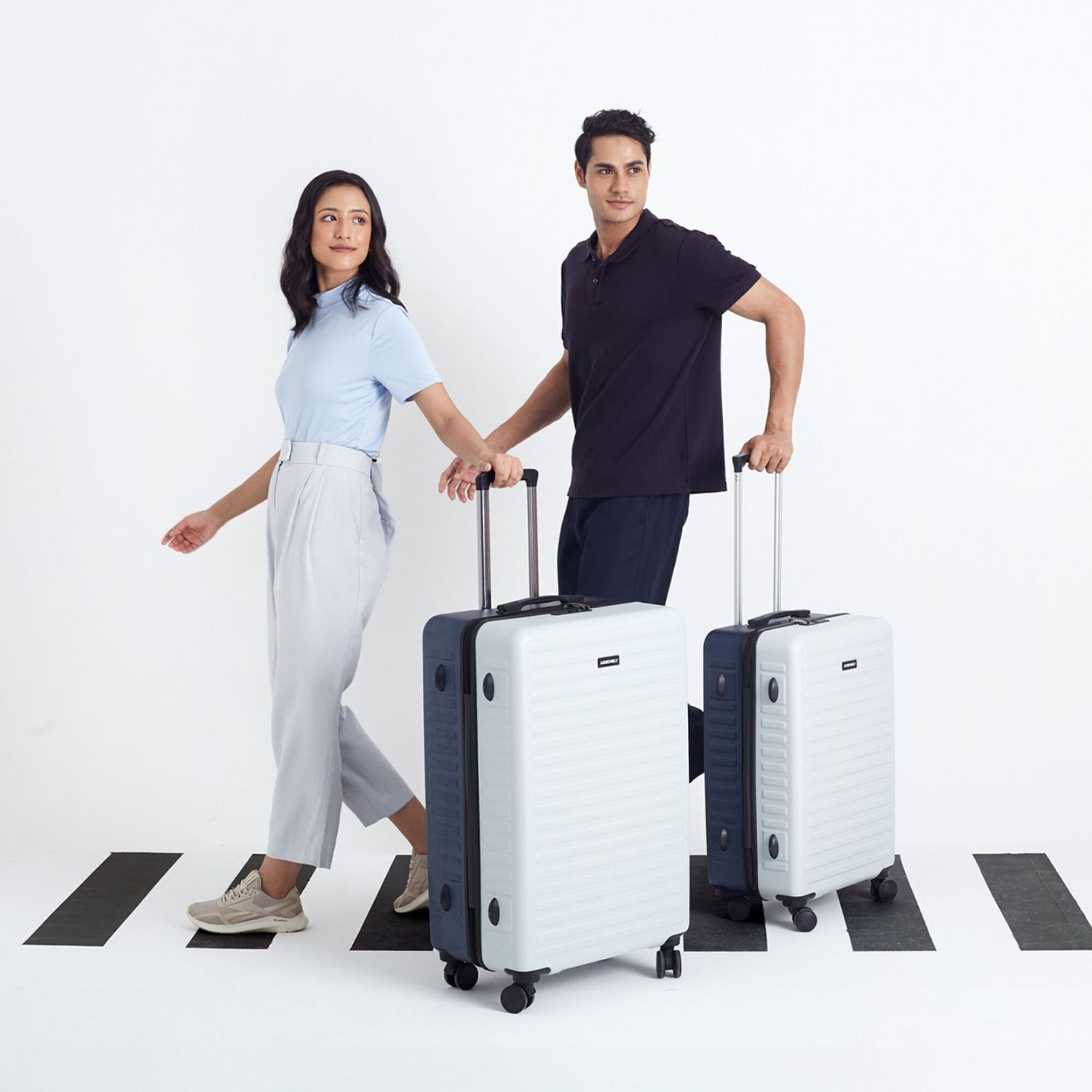 Image of Assembly Medium and Large Check-in Suitcase - Polycarbonate Trolley Combo Check-in Suitcase 8 Wheels - 24 inch