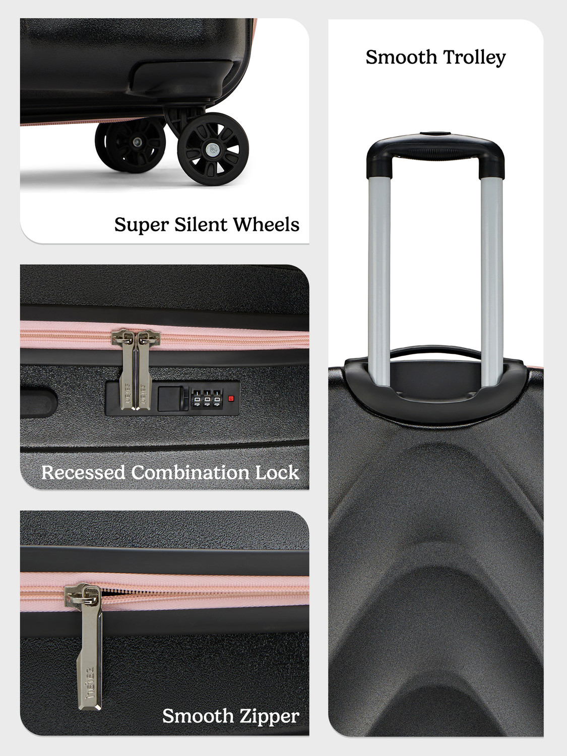 Image of Genie by Safari Daze Hard Luggage with Organized Interiors and Dual Wheels - Medium - Black Check-in Suitcase 8 Wheels - 26 inch