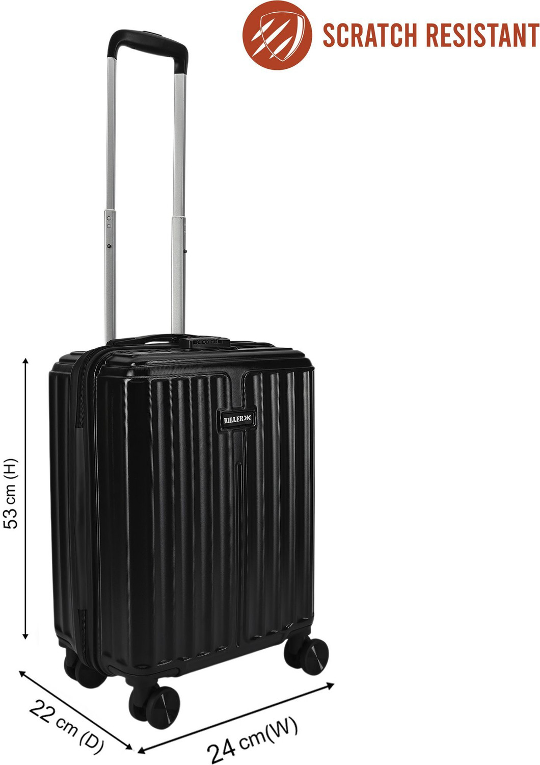 Image of KILLER Vicosta-Light-Weight & Durable Polycarbonate Black Hard Luggage Check-in Suitcase 8 Wheels - 20 Inch