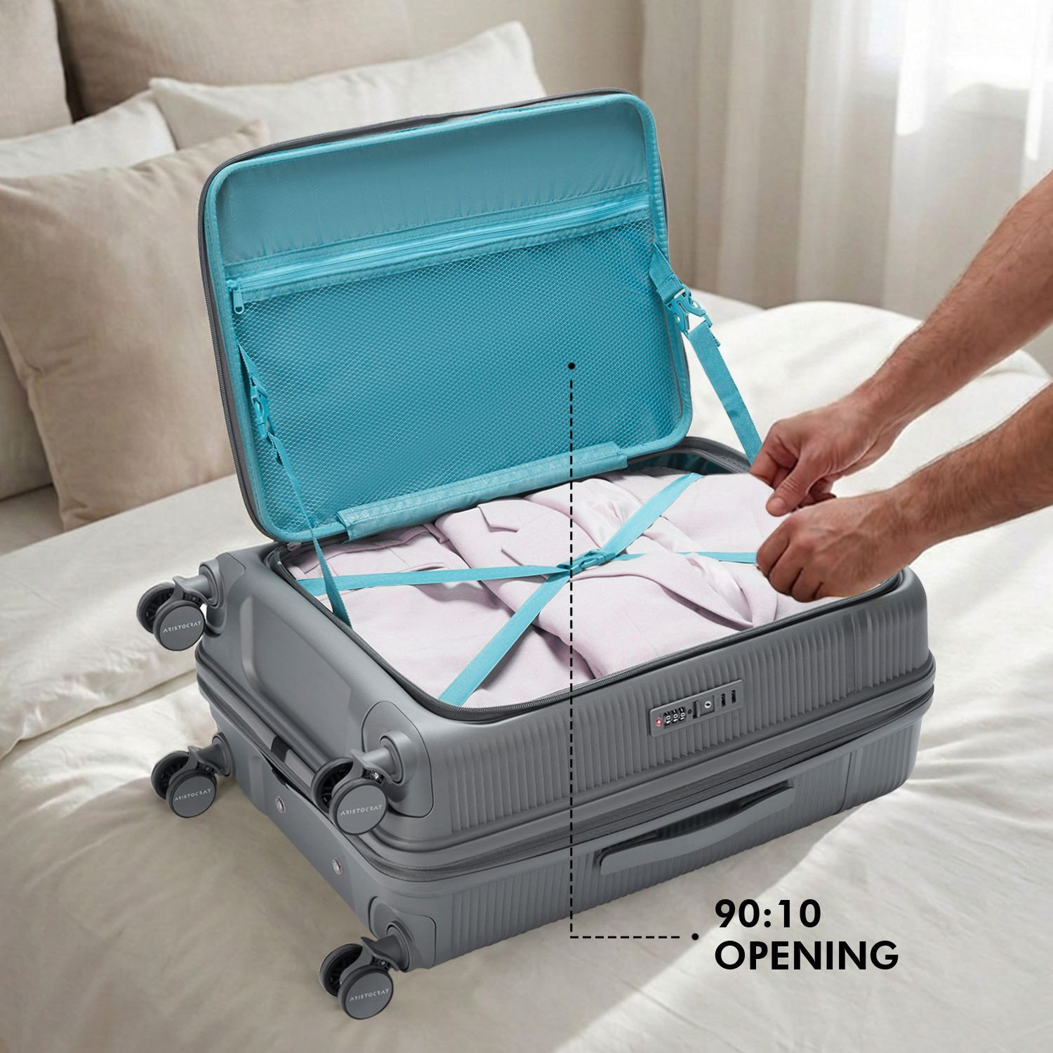 Image of ARISTOCRAT Solana Check-in Trolley Bag | Front Opening Hard Luggage with TSA Lock Check-in Suitcase 8 Wheels - 26 inch